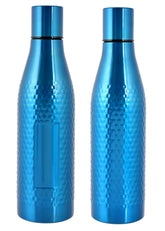 Kuber Industries Hammered Design Stainless Steel Water Bottle, 1000 ML- Pack of 2 (Blue)-HS42KUBMART25187